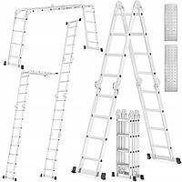 Шарнирная лестница - стремянка трансформер HIGHER 4x4 с платформой универсальная алюминиевая лестница