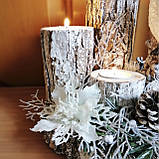 Новорічний свічник на спилі дерева із совою Подарунок на день св. Миколи Новий рік Різдво, фото 4