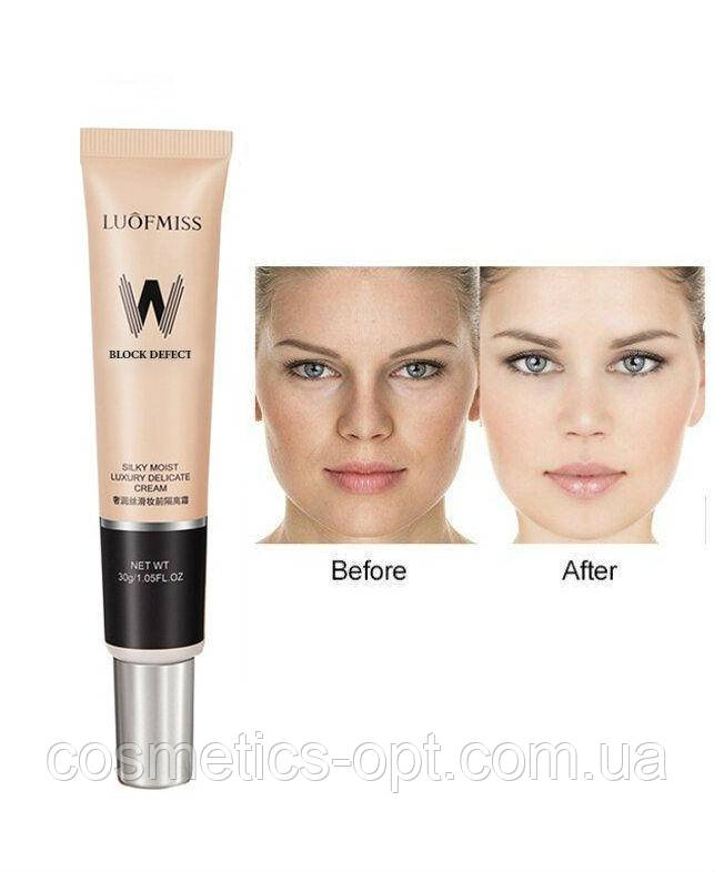 ЗАСТОСУВАННЯ КУРУХУ! Коригувальна основа під макіяж LUOFMISS BLOCK DELICATE CREAM (АБРИКОСОВИЙ), 30 г