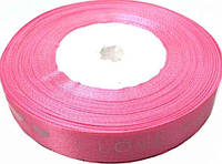 Стрічка атласна з написом "Love",ширина 15мм, колір рожевий, 45м в рулоні