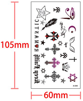 Флеш тату. 11*6 см. Временная, Переводная. Кресты, Крылья, Звезды, Всевидящее око, Надписи, X-048 (S), Цветные