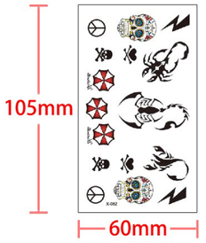 Флеш Тату. 11*6 См. Тимчасова, Перевідна. Скорпіони, Черепи, Хіпі, Серця, Блискавка, X-082 (S), Ч/Б