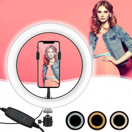 Кільцева світлодіодна LED лампа Ring Light діаметром 26 см для Селфі кільце підсвічування для блогера (Живі, фото 2