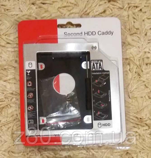 Кишеня перехідник другого HDD2.5 IDE оптібей 9,5 мм optibay caddy алюміній, фото 2