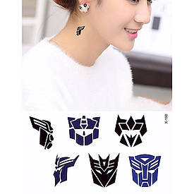 Флеш Тату. 11*6 См. Тимчасова, Перевідна. Герої, Трансформери, X-190 (S), Ч/Б