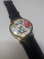 Жіночий наручний годинник Geneva Flower на шкіряному ремінці, кварцовий механізм