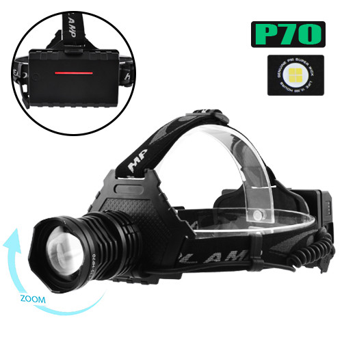 Ліхтар налобний T70Pro-HP70/ 3*18650/ ЗУ MicroUSB /P50 LED/ Zoom/ Кріплення на голову