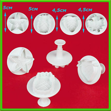 Плунжер кондитерский для мастики з 4-х штук "Ананас, полуниця" 4,5/4,5/5/5см, фото 2