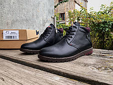 Чоловічі зимові шкіряні черевики Affinity Black/Bordo чорні з бордовими вставками, фото 3
