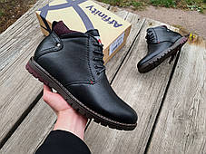 Чоловічі зимові шкіряні черевики Affinity Black/Bordo чорні з бордовими вставками, фото 4