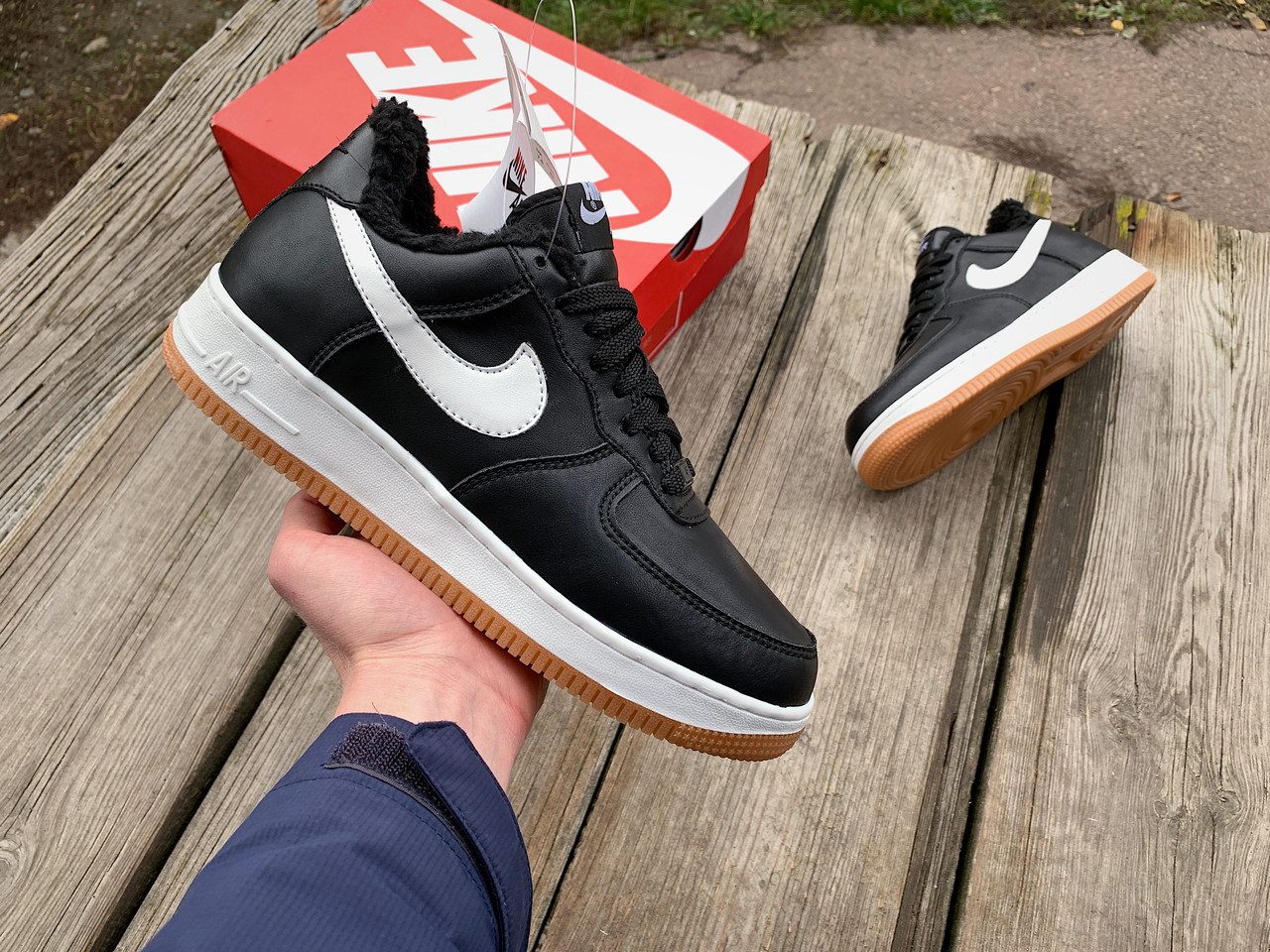 Чоловічі зимові шкіряні кросівки Nike Air Forceacet07 Low на хутрі водонепроникні