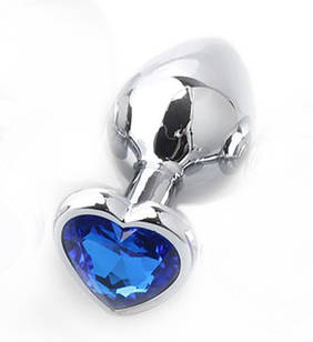 Анальний корок сталевий із кристалом серце M, синій кристал