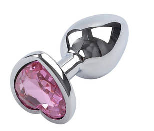 Анальний корок сталевий із кристалом серце L, кристал рожевий