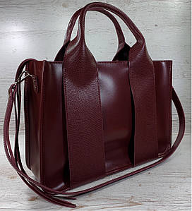 684-3-XL Натуральна шкіра Сумка жіноча бордова бургунді шкіряна марсал жіноча сумка з натуральної шкіри А4 формат