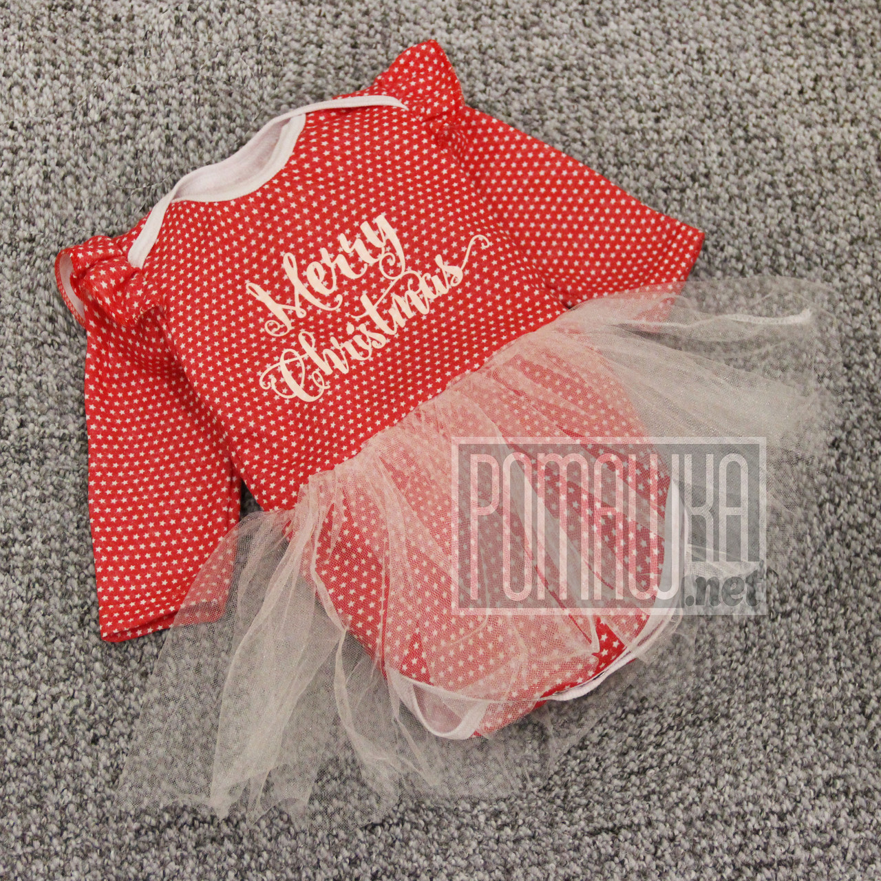 Новорічний 80 7-9 міс дитячий боді бодік з фатиновою спідницею для дівчинки Новий рік Merry Christmass 8033 Червоний