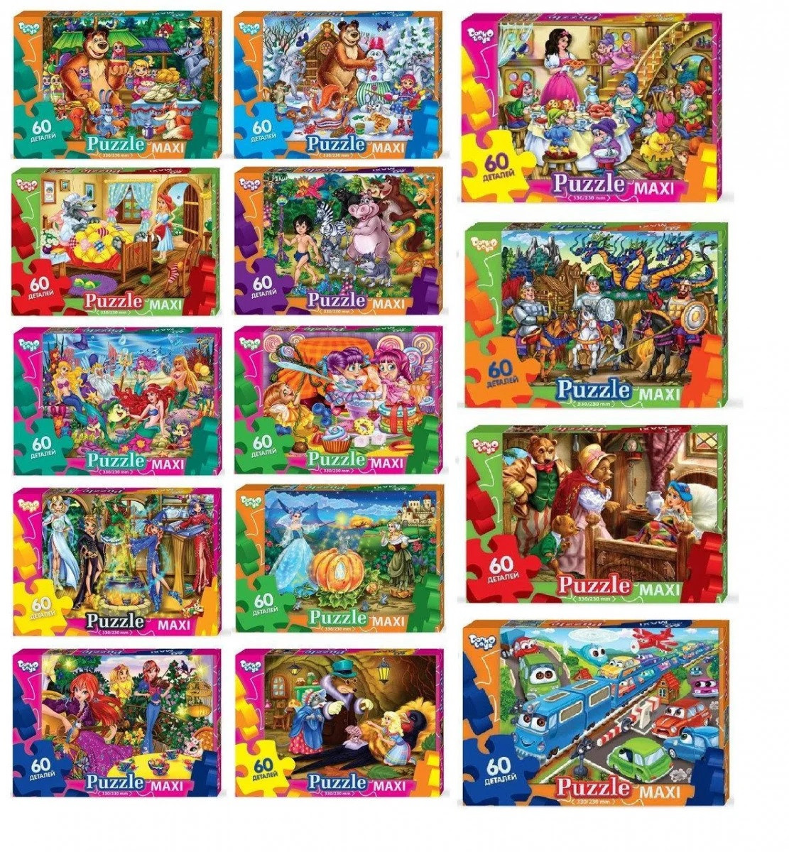 Пазли картонні 60 деталей МХ60 "Мікс малюнків" Розмір коробки 19,5х28х3,8 см