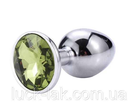 Анальна пробка сталева, з круглим кристалом, L, зелений кристал, фото 1