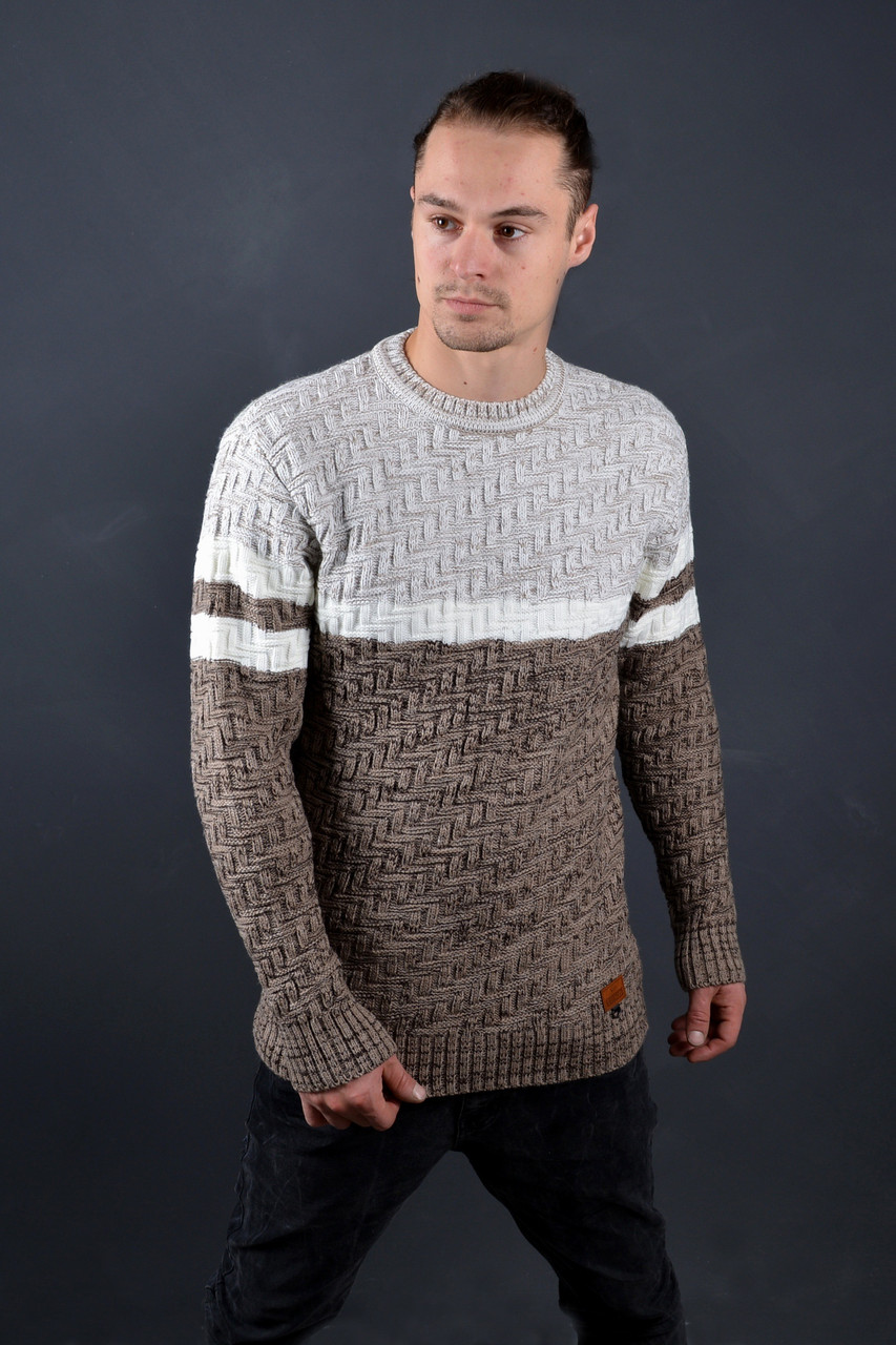 Чоловічий теплий светр | Чоловічий джемпер бежевий Туреччина 7062