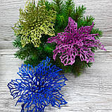 Квітка пуансетія ажурна, колір синій., фото 4