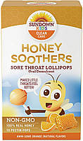 Леденцы от боли в горле, от кашля Sundown Kids Honey Soother Sore Throat Lollipops со вкусом апельсина, 10