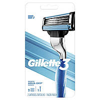 Станок для бритья Gillette 3 Aqua-Grip Men's Razor handle 2 Refills (1 станок и 2 сменных картриджа)