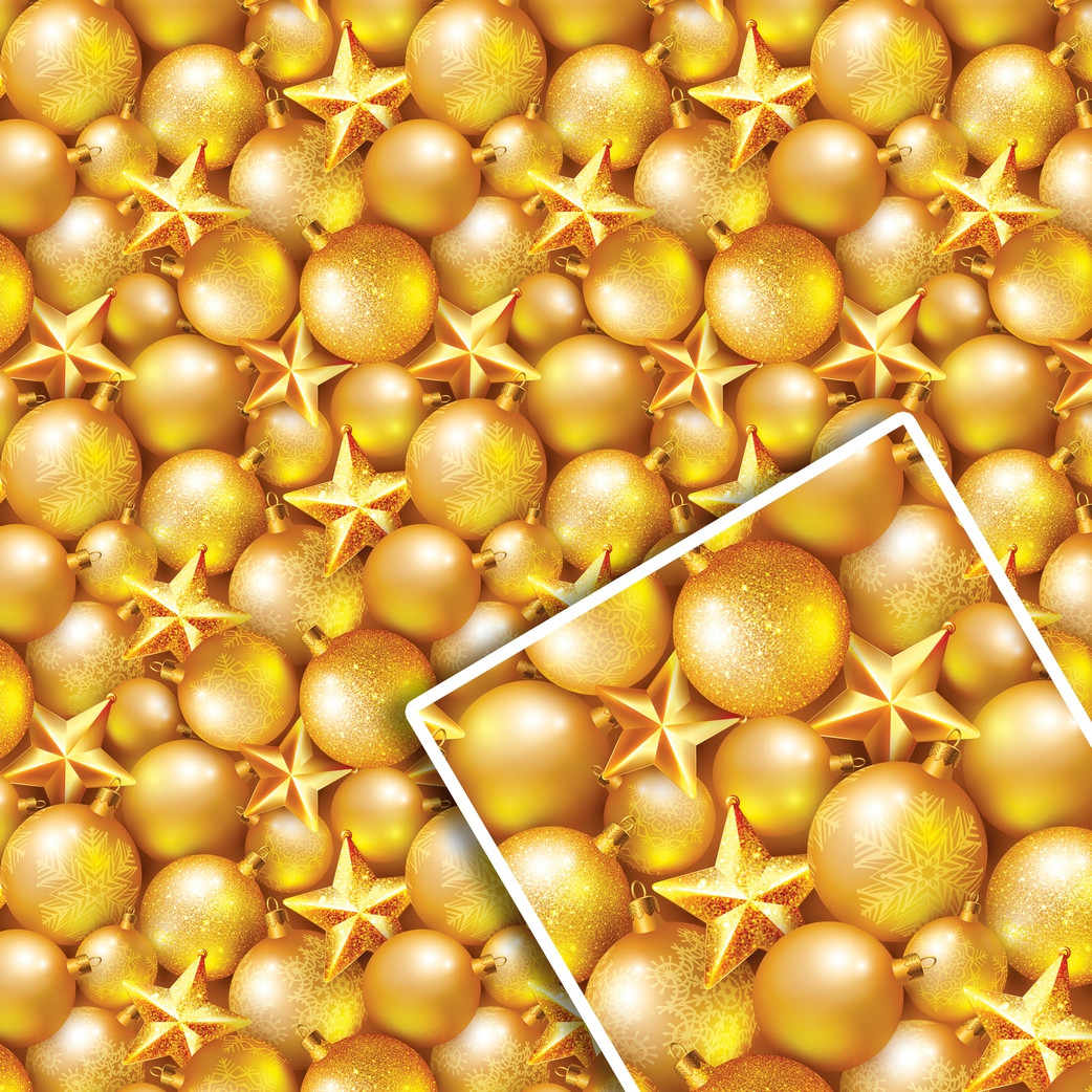 Новорічний подарунковий папір " Кульки та зірки золоті", для паковання