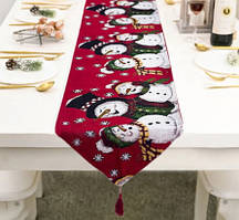 Скатертина новорічна Сніговики вузька 180 на 33 см різнобарвний