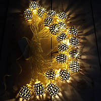 Гирлянда металлические шарики 20 шт декоративные Теплый Белый желтый на елку декор дома (Живые фото)