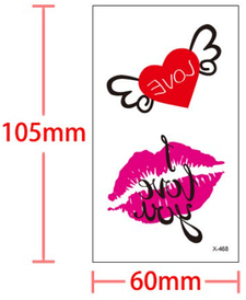 Флеш Тату. 11*6 См. Тимчасова, Перевідна. Поцілунки, Губи, I Love You, X-468 (S), Кольорові