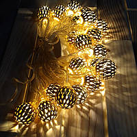 Светодиодная гирлянда шарики металлические Xmas LED 20 metal Теплый Белый желтый (Оригинальные фото)
