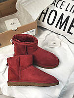 Женские угги на зиму замша. UGG Mini Wine Red замшевые теплые угги.