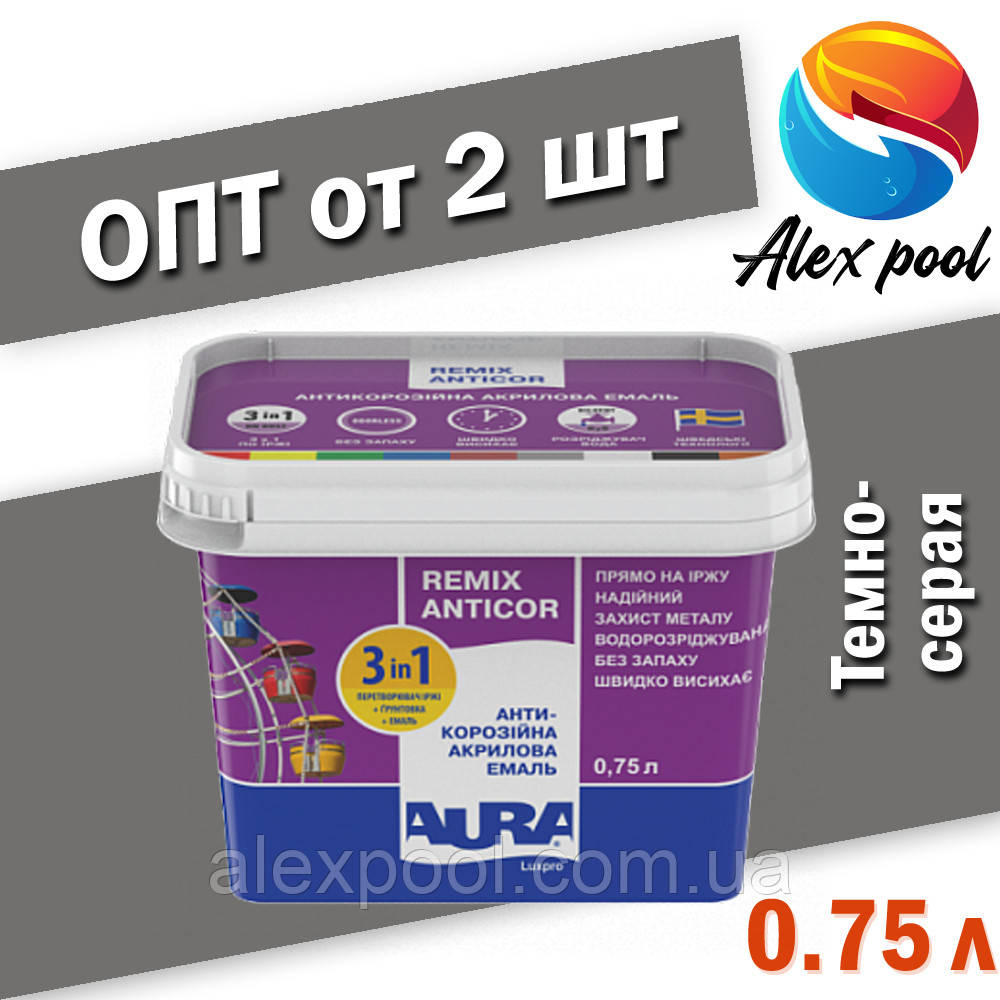 Aura Luxpro Remix Антикор RAL 7043, темно-сіра 0,75 л Емаль акрилова грунтовка антикорозійна водоразбавим