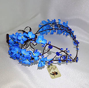 Діадема з блакитними квітами ручної роботи для волосся "Лісова Фея"