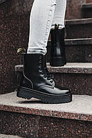 Кожаные зимние ботинки С МЕХОМ Др Мартинс Жадон черные. Классические боты Dr Martens Jadon Black женские.