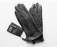 Женские кожаные перчатки "Stripes" подкладка махра black