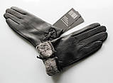 Жіночі шкіряні рукавички "Stripes" підкладка махра black, фото 4
