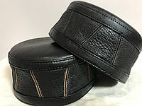Мужская талибанка тюбетейка из натуральной кожи чёрная 56-57 59-60 см