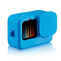 Силіконовий захисний чохол для гопро GoPro Hero 9 Black + ремінець + кришка Синій