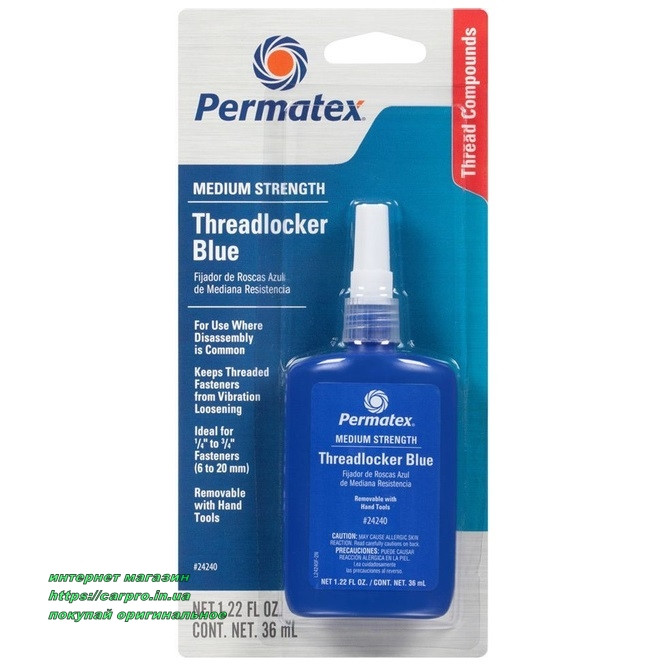 Фиксатор резьбы Permatex threadlocker blue medium strength 24240 средней фиксации синий - фото 3 - id-p1295769485