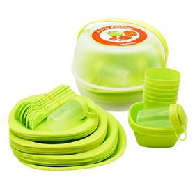 Набір пластмасового посуду для пікніка 48 предметів, зелений