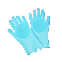 Перчатки силиконовые с ворсинками для мытья посуды, Голубой