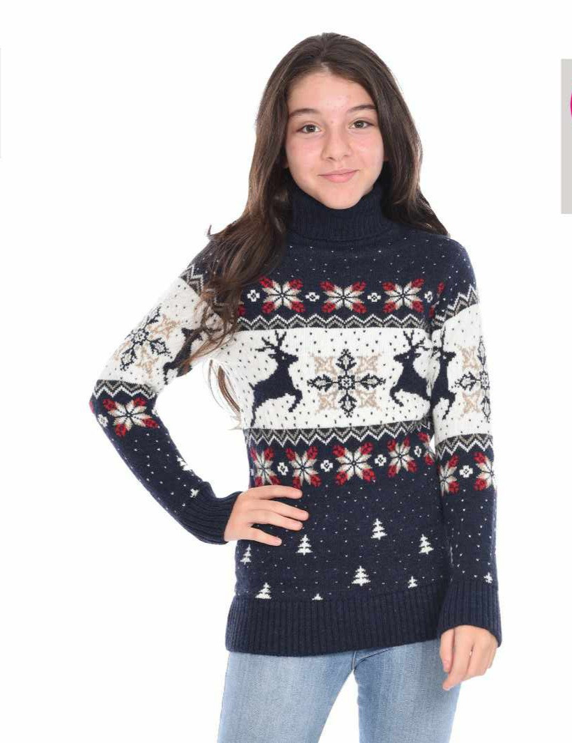 Новорічний в'язаний светр для дівчаток 11-15 років Олені
