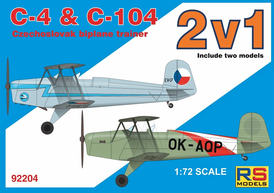 Пластикова модель 1/72 RS models 92204 Навчально-тренувальний літак Aero C 4 + C 104 Double kit, фото 1