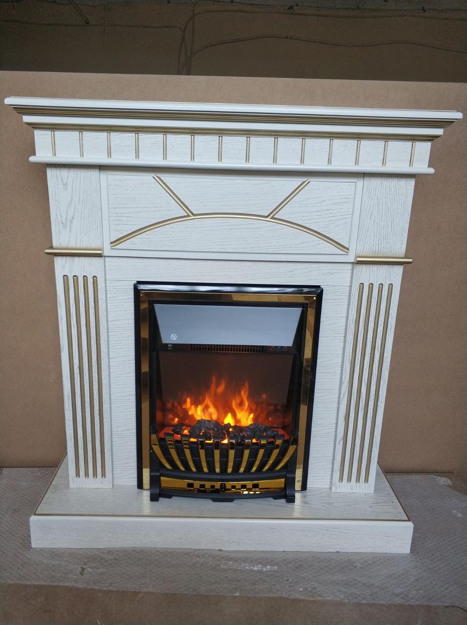 Підлоговий каминокомплект Fireplace Індія Білий + Патина ефект мерехтливих дров зі звуком і обігрівом