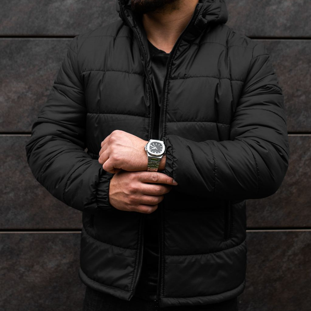 Куртка зимняя мужская теплая на флисе с капюшоном, черная наполнитель premium силикон - фото 2 - id-p594849410
