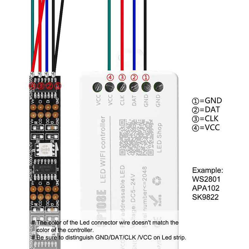 Контроллер с Wi-Fi управлением SP108E | RGB, RGBW, 5-24 В | для адресуемой ленты - фото 4 - id-p1147291893