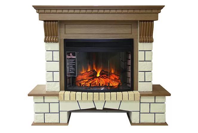 Каминокомплект Fireplace Анталія Пісочний + Античний дуб ефект живого полум'я зі звуком і обігрівом