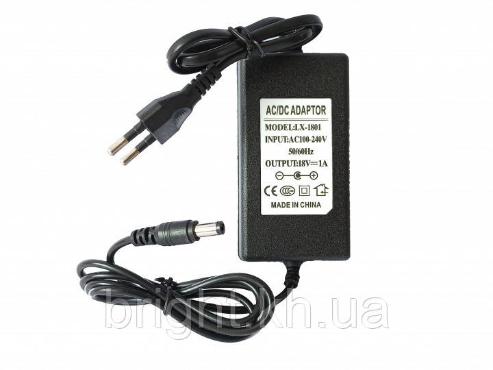 Блок живлення (заряджання) 18 V 1 A штекер 5.5х2.5 мм Lian Xing LX-1801, заряджання