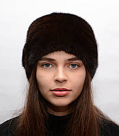 Норковая шапка женская кубанка Коса с трикотажем Орех