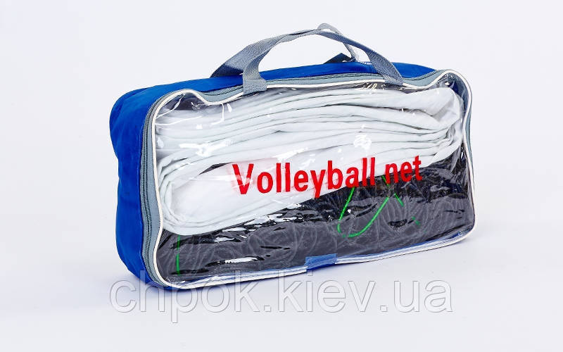 Сітка для волейболу C-5641 (PE, 3мм, р-н 9,5х1м, осередок 12х12см, з металевим тросом)